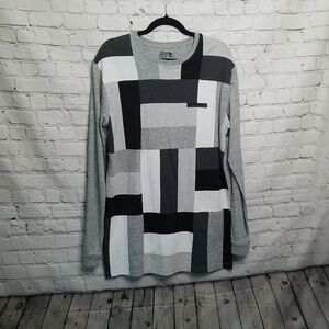 PRPS Goods Co Black White Checkered Long Sleeve Tunic Top Large